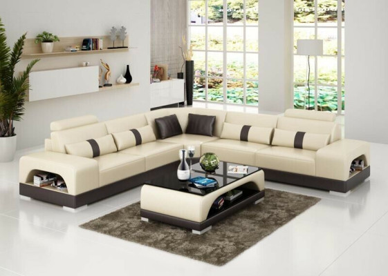 Couch Ecksofa Leder Wohnlandschaft Garnitur Design Deko Modern Sofa L-Form