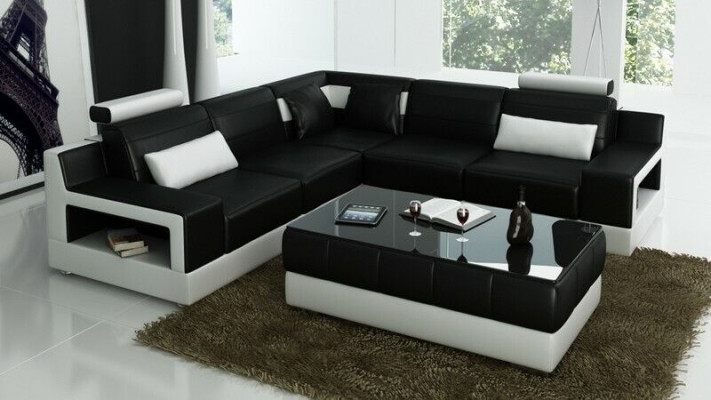Designer Garnitur Sofa Couch Ecksofa mit Hocker Wohnlandschaft Polster