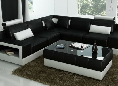 Designer Garnitur Sofa Couch Ecksofa mit Hocker Wohnlandschaft Polster