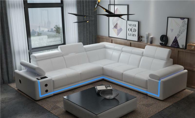 Beleuchtete Leder Ecksofa Couch L Form Sound Led Boxen Modernes