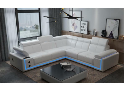 Beleuchtete Leder Ecksofa Couch L Form Sound Led Boxen Modernes
