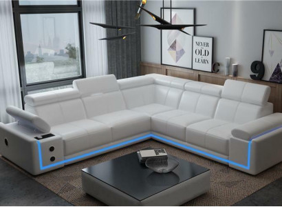 Beleuchtete Leder Ecksofa Couch L Form Sound Led Boxen Modernes