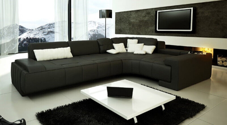 Leder Modern Couch Wohnlandschaft Ledersofa Deko Sofagarnitur Sofa L-Form