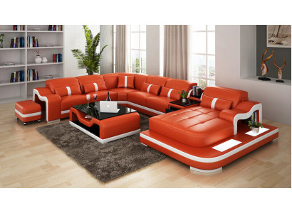 U Form Sofa Couch Polster Garnitur Wohnlandschaft Ecksofa Leder