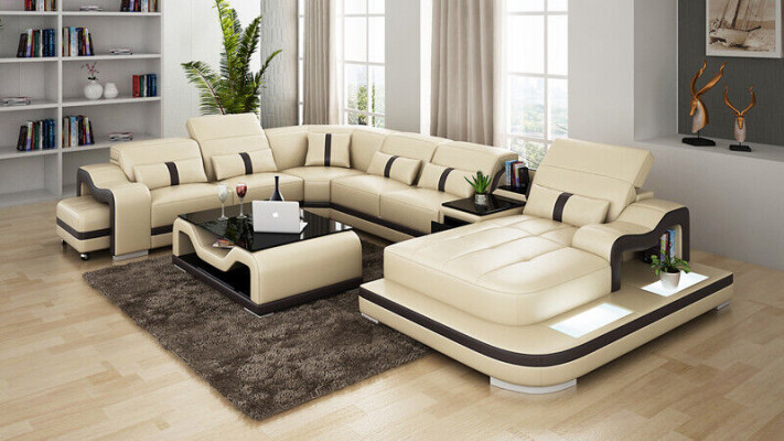 U Form Sofa Couch Polster Garnitur Wohnlandschaft Ecksofa Leder