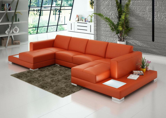 U Form Sofa Couch Polster Garnitur Wohnlandschaft Design Ecksofa Leder
