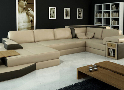 Design Sofa U Form Leder Wohnlandschaft Couch Polster Sitz Ecksofa