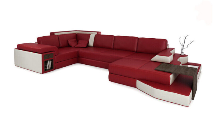 Design Sofa U Form Leder Wohnlandschaft Couch Polster Sitz Ecksofa