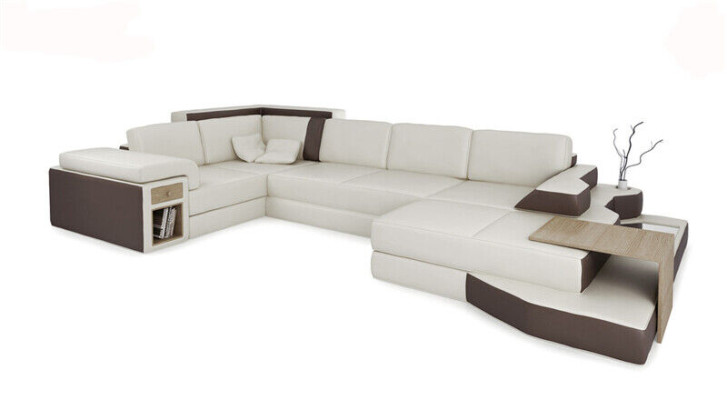 Design Sofa U Form Leder Wohnlandschaft Couch Polster Sitz Ecksofa
