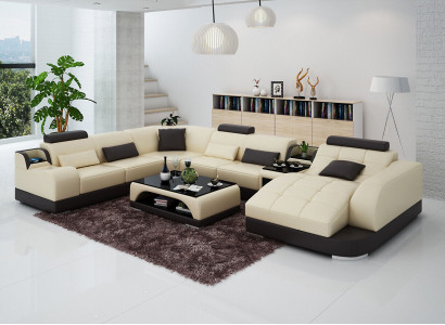 Ledersofa Designer Sofa U Form Wohnlandschaft Couch Polster Ecksofa