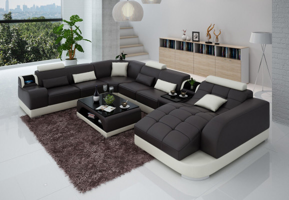 Ledersofa Designer Sofa U Form Wohnlandschaft Couch Polster Ecksofa