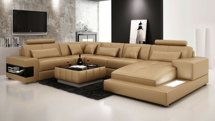 Ecksofa Ledersofa Polster Wohnlandschaft Couch Sofa Eckgarnitur U Form