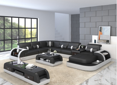 U Form Sofa Couch Polster Garnitur Ecksofa Wohnlandschaft Design Leder