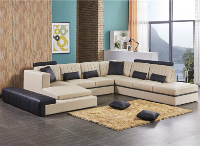 Leder Modern Couch Wohnlandschaft Ledersofa Sofagarnitur Sofa U-Form