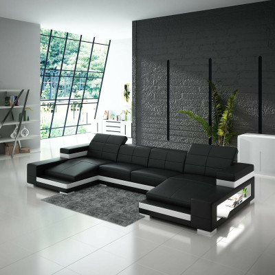 Ecksofa Sofa Wohnlandschaft U Form Polster Couch Ledersofa Orange