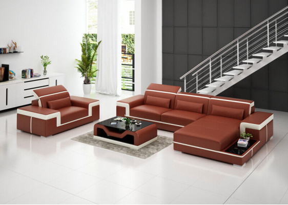 Wohnlandschaft Ecksofa L-Form Sessel Set Garnitur Modern Sofa Leder