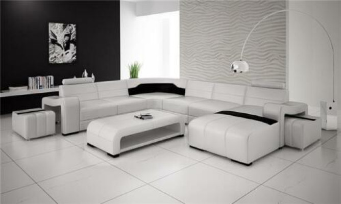 Wohnlandschaft Couch Polster Sitz Garnitur Ecksofa Big Couchen + 2 Hocker