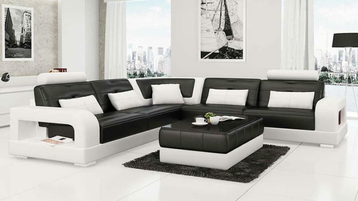 Ledersofa Ecksofa + Couchtisch Garnitur Polster LForm Sofa Design