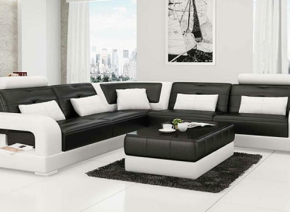Ledersofa Ecksofa + Couchtisch Garnitur Polster LForm Sofa Design