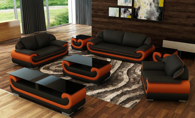 Ledersofa Couch Wohnlandschaft 3+1+1 Sitzer Garnitur Design Modern Sofa