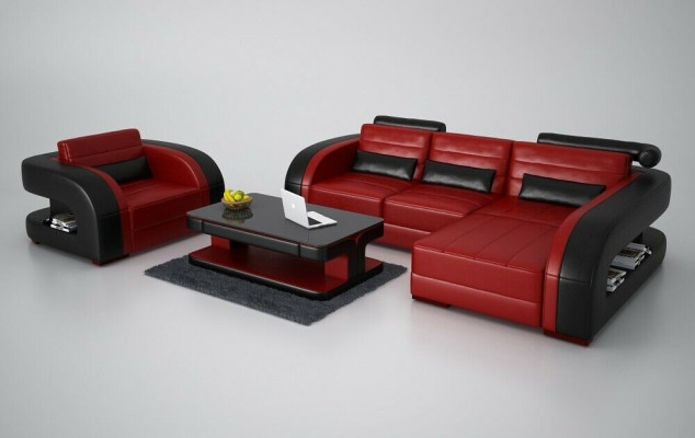 Moderne Sofa Eckgarnitur L Form Polster Sitz Ecke Couch + Sessel Sofas