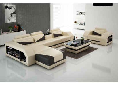 Ledersofa Wohnlandschaft Ecksofa L-Form mit Sessel Set Garnitur Modern