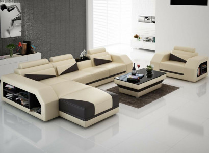 Ledersofa Wohnlandschaft Ecksofa L-Form mit Sessel Set Garnitur Modern