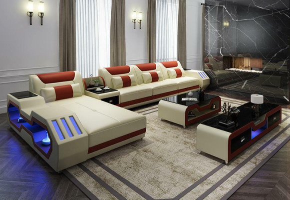 Leder Design Sofa Couch Polster Ecksofa Garnitur Wohnlandschaft Ecksofa