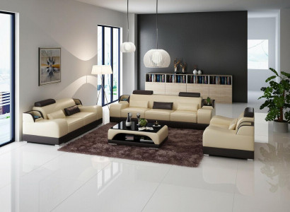 Designer Sofagarnitur 321 Sitzer Sofa Couch Leder Garnitur Polster Set