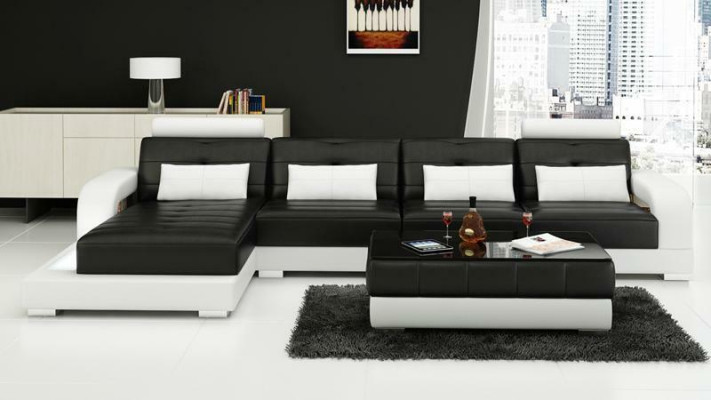 Ecksofa Sofa Couch Ledersofa Sitz Eck Garnitur Polster Wohnlandschaft
