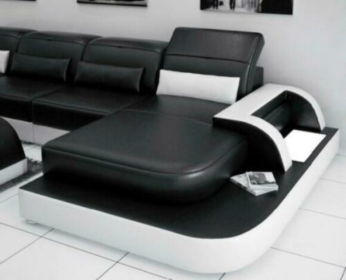 Wohnlandschaft Ecksofa Ledersofa Eck Couch Sofa mit Regal Polster Led