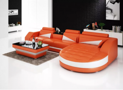Designer Ecksofa Wohnlandschaft Ledersofa Sofa Sofa Couch Polster Lform Orange