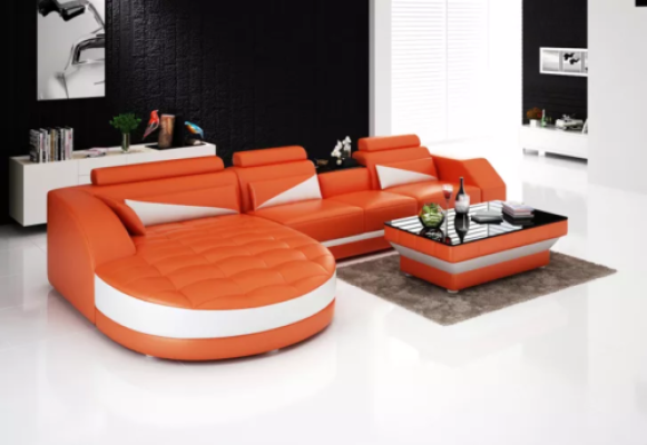 Designer Ecksofa Wohnlandschaft Ledersofa Sofa Sofa Couch Polster Lform Orange