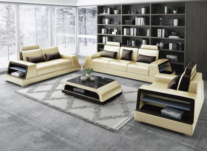 Sofagarnitur Sitzer Set Design Sofas Polster Couchen Leder Moderne 3+3