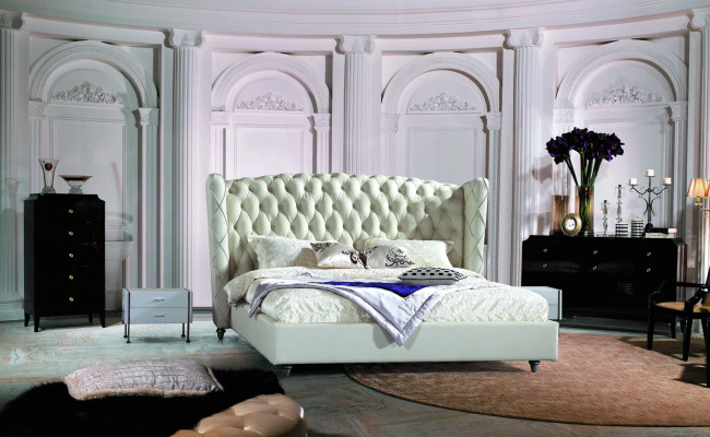 Luxus Designer Bett Chesterfield Lederbett Polsterbett Schlafzimmer Ehe