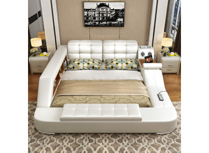 Bett Multifunktion Regal Schrank USB Ladestation Deko Doppel Leder Betten