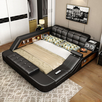 Bett Multifunktion Regal Schrank USB Ladestation Deko Doppel Leder Betten