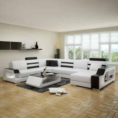Ecksofa Wohnlandschaft U Form Sofa - Ledersofa Garnitur mit Regal Leder