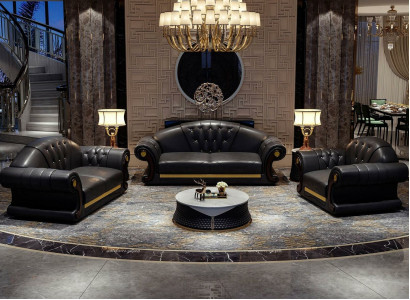 Klassische Chesterfield Sofa Couch Polster Garnitur Dreisitzer Leder 3 Sitzer