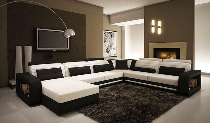 U Form Sofa Couch Polster Ecksofa Garnitur Wohnlandschaft Leder Design