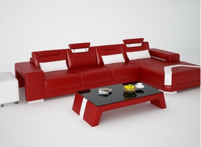 Garnitur Möbel Wohnzimmer Komplett Set 3tlg. Ecksofa Sofa Hocker Tisch