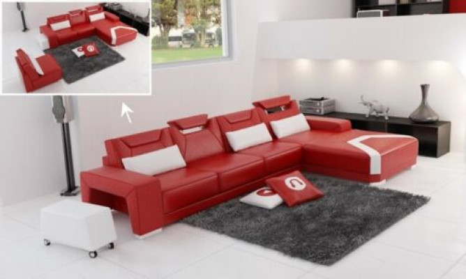Garnitur Möbel Wohnzimmer Komplett Set 3tlg. Ecksofa Sofa Hocker Tisch