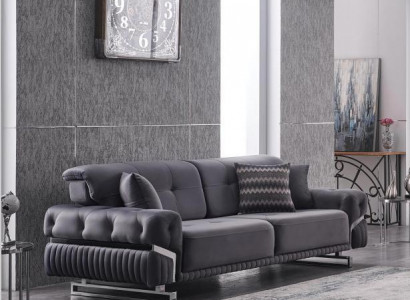 Graues Sofa Komplett Wohnzimmermöbel Luxus Polstergarnitur Dreisitzer