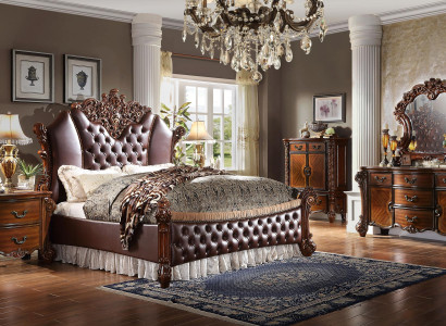 Bett 2x Nachttische 3tlg. Set Möbel Barock Rokoko Schlafzimmer 180x200