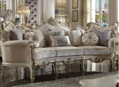 Exclusive Holz geschnitzte Viersitzer xxl Couch Barock Rokoko Textil Sofa