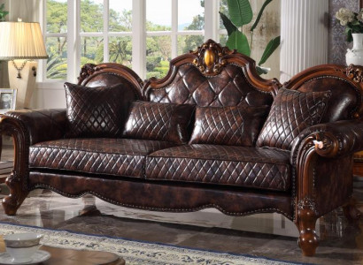 Geschnitzte Barock Wohnzimmer Möbel Sofa Leder Couch Dreisitzer Sitz