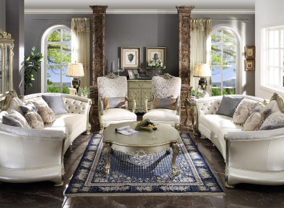 Sofa Rund Holz geschnitzte Viersitzer xxl Couch Barock Rokoko Leder