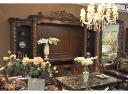 Fernseh Wand Klassisch Wohnwand Echt Handarbeit Holz Vitrine Regal