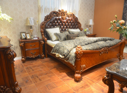 Schlafzimmer Set Bett + 2x Nachttisch Chesterfield Holz Leder Betten Polster