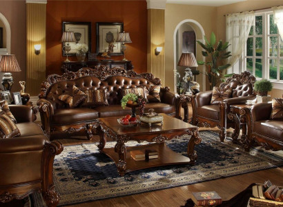 Komplett Set Sofagarnitur 5tlg. Couchtisch Sofa Couch Holz Wohnlandschaft